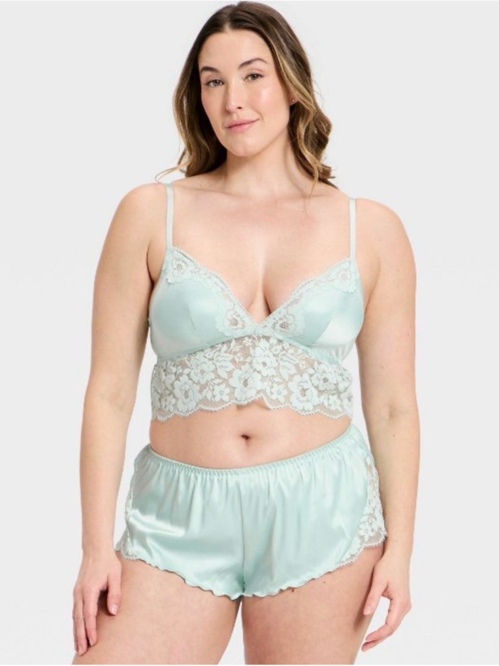 Lace Trim Satin lingerie - Light Mint